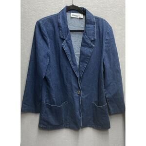 Vintage 80s Joanna Denim Jean Jacket One Button Blazer Womens Size Med